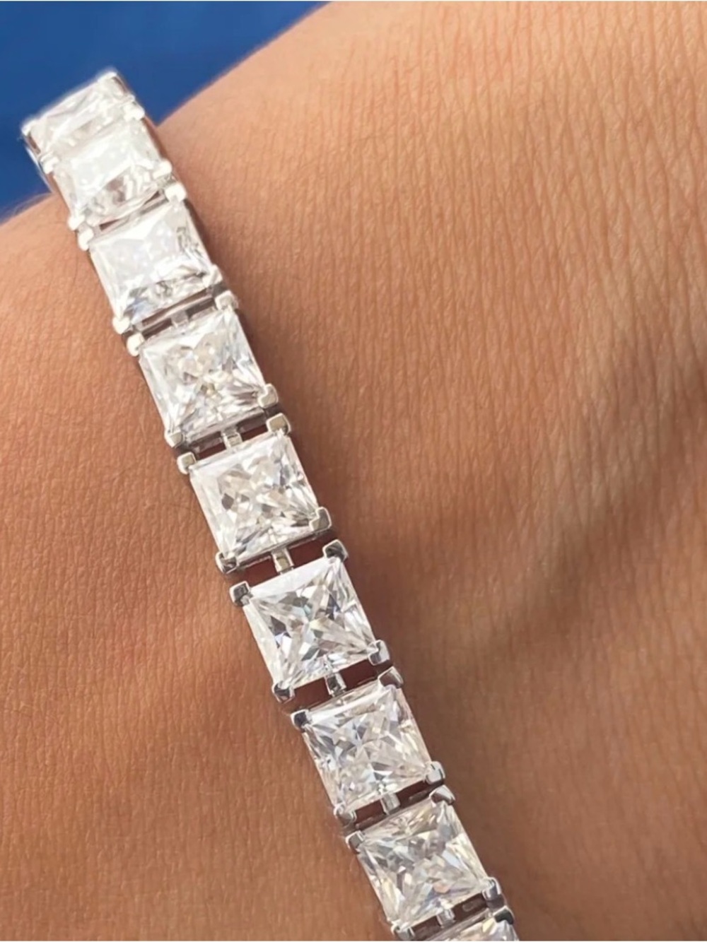 NEW! 14k White Gold Plated Princess-Cut Tennis Bracelet - Statement Piece!!